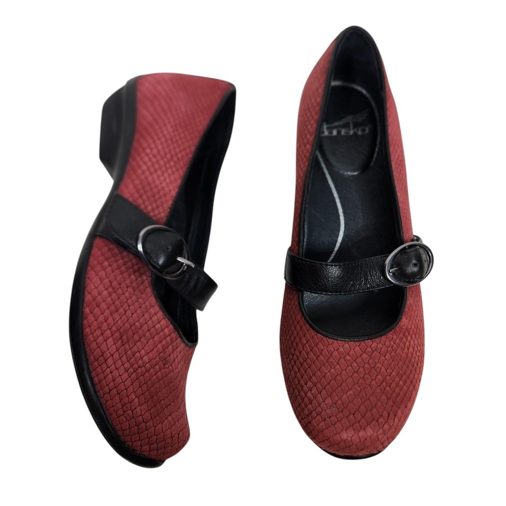 DANSKO Shoes Womens 7 37 Red Leather Mary Jane Buckle Comfort Flats Low Heel